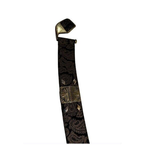 Vintage MZ 80s Black Gold Buckle Genuine Suede Leather Belt Retro Disco Made USA main image 4